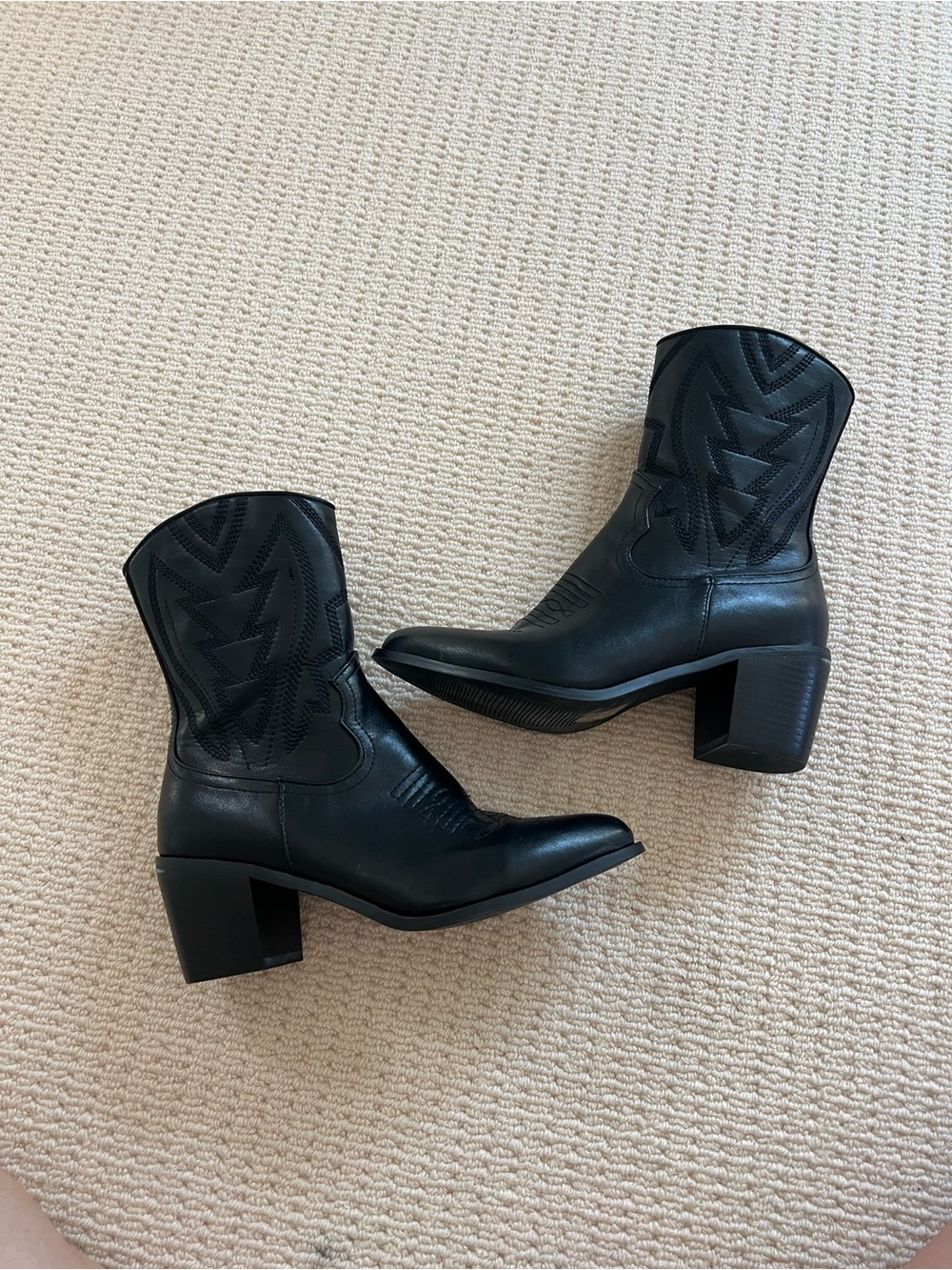 Princess Polly Black Western Block Heel Ankle Boots